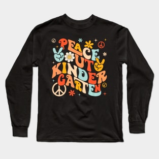 Peace Out Kindergarten Retro Teacher Kids Last Day Of School Long Sleeve T-Shirt